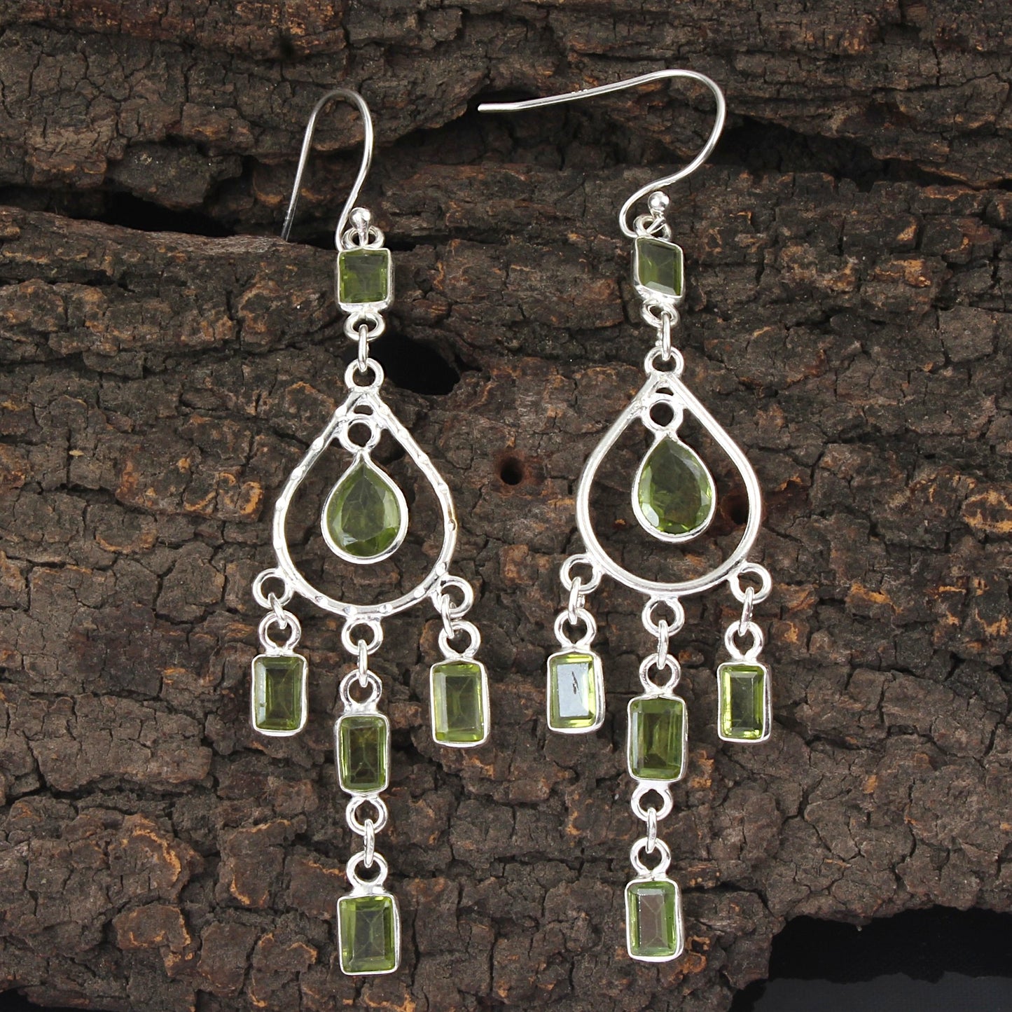 Natural Peridot Long Earrings 925 Sterling Silver Handmade Bezel Set August Birthstone Earrings
