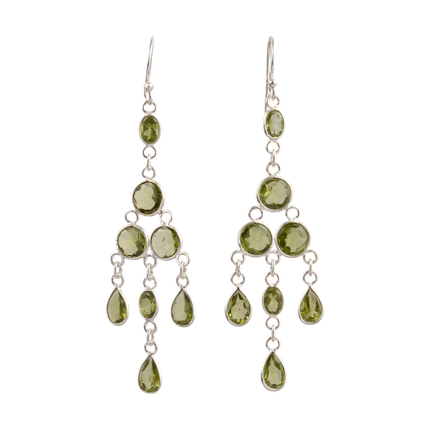 Natural Peridot Long Earrings 925 Sterling Silver Handmade Bezel Set August Birthstone Earrings