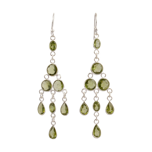 Natural Peridot Long Earrings 925 Sterling Silver Handmade Bezel Set August Birthstone Earrings