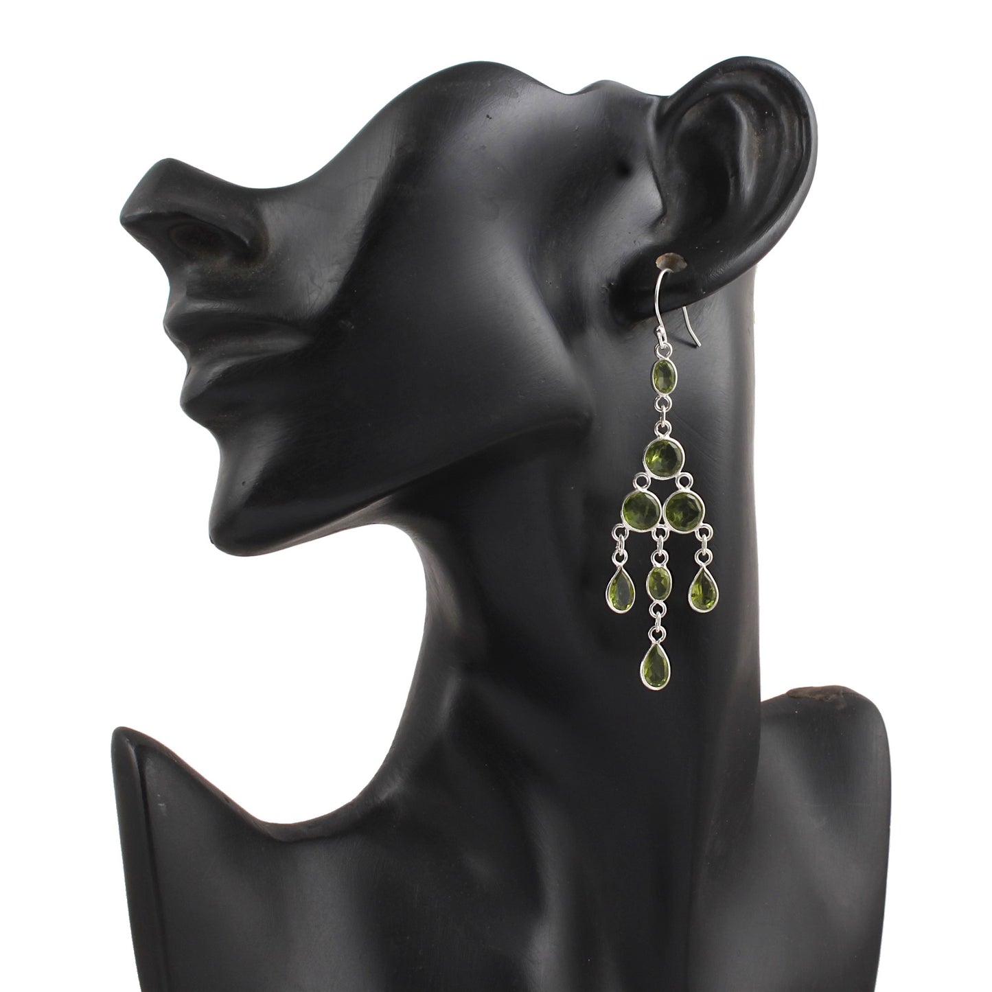 Natural Peridot Long Earrings 925 Sterling Silver Handmade Bezel Set August Birthstone Earrings