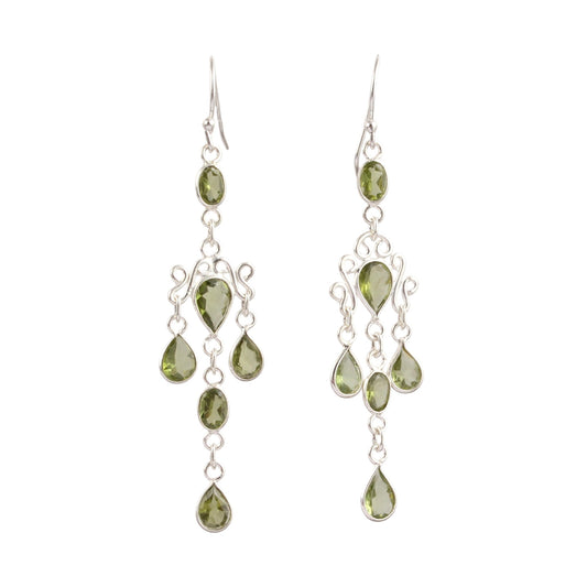 Long Dangle Natural Peridot Earrings 925 Sterling Silver Handmade Faceted Green Gemstone Earrings Statement Jewelry