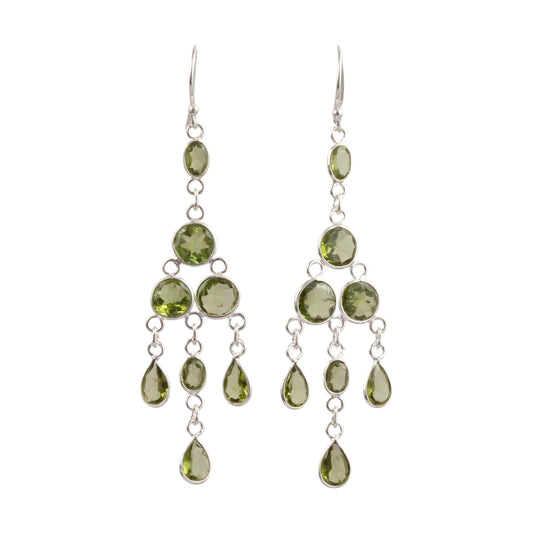Long Dangle Peridot Earrings 925 Sterling Silver Handmade Faceted Green Gemstone Earrings