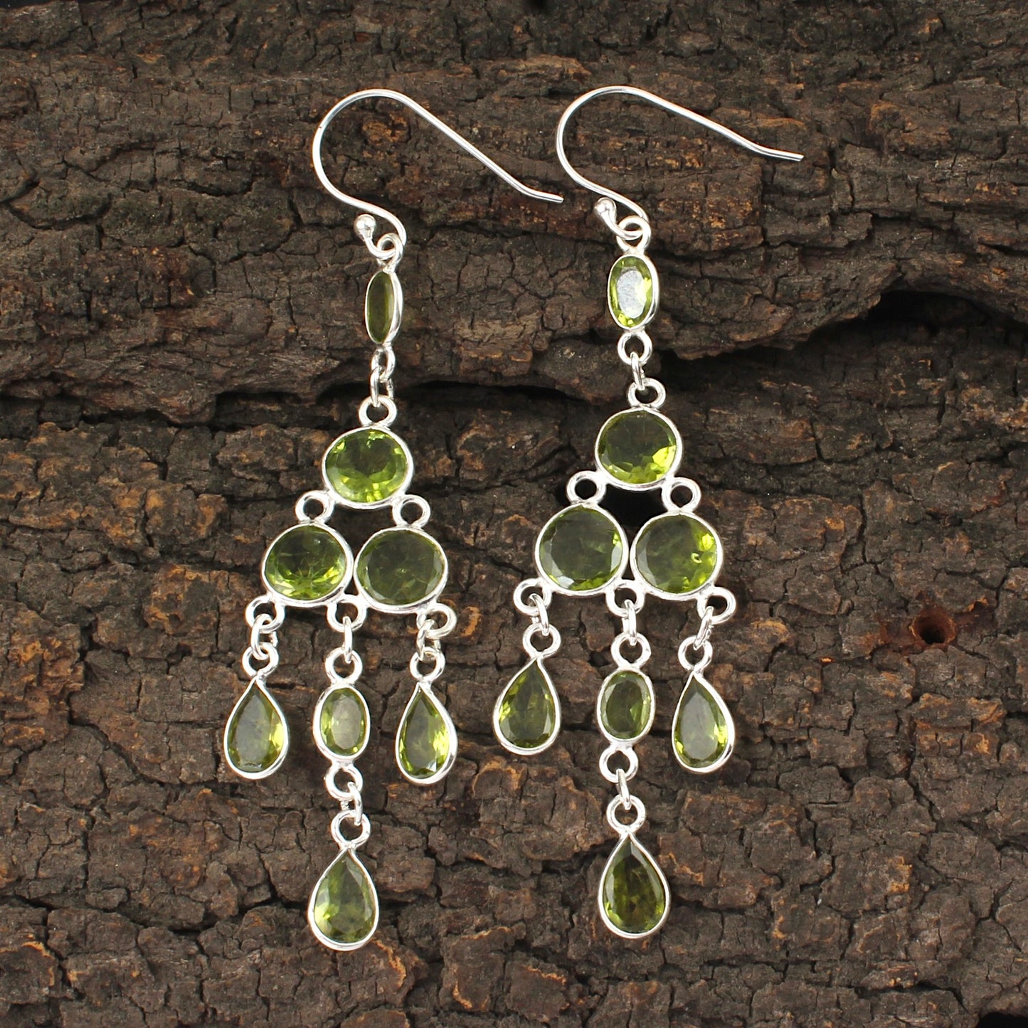 Long Dangle Peridot Earrings 925 Sterling Silver Handmade Faceted Green Gemstone Earrings