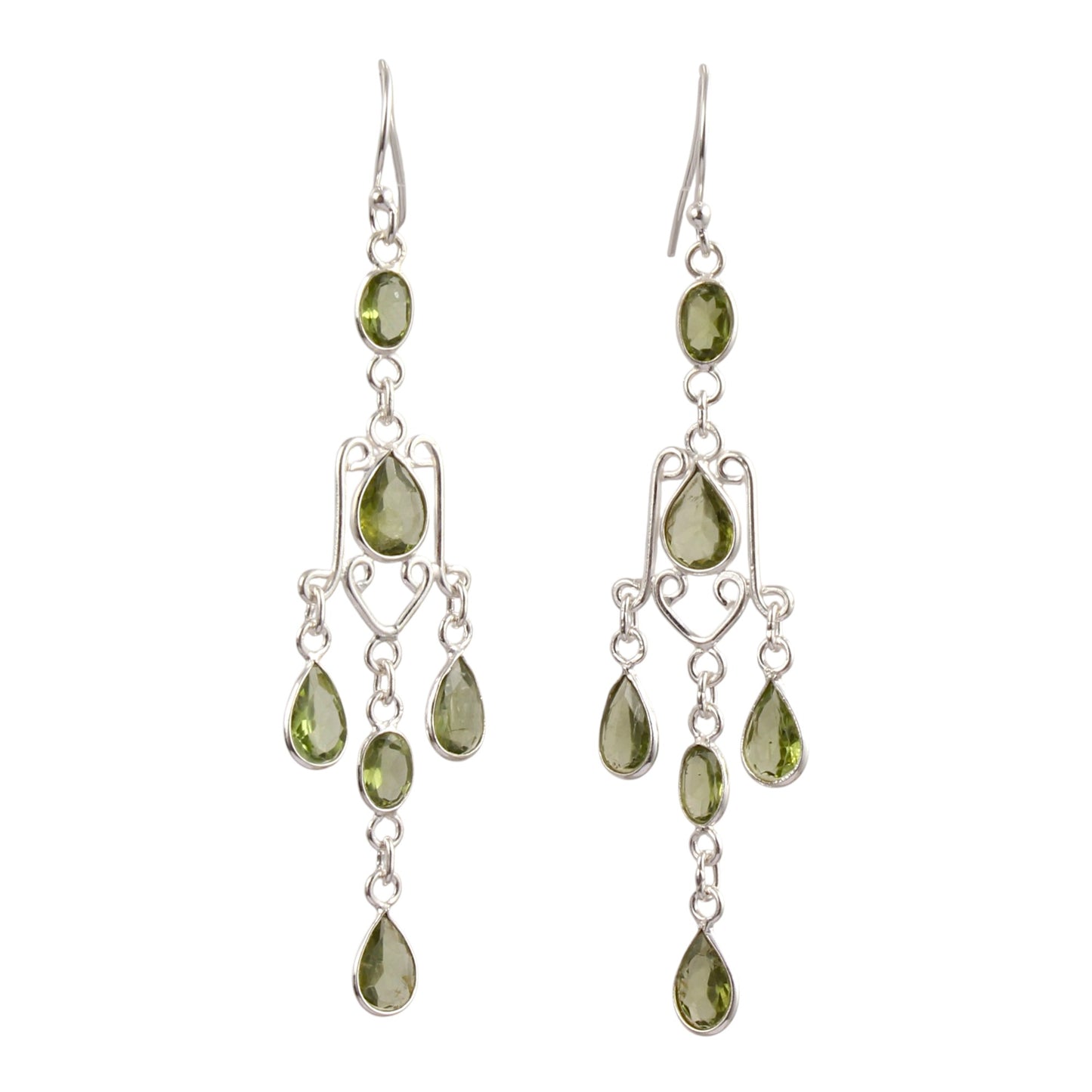 Natural Peridot Long Earrings Handcrafted 925 Sterling Silver Bezel Set August Birthstone Earrings