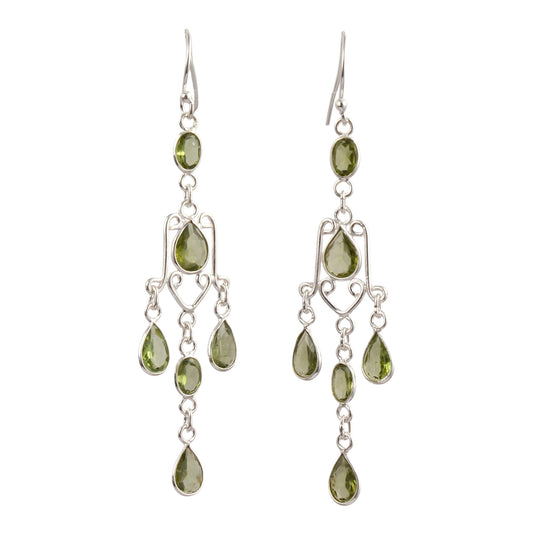 Natural Peridot Long Earrings Handcrafted 925 Sterling Silver Bezel Set August Birthstone Earrings