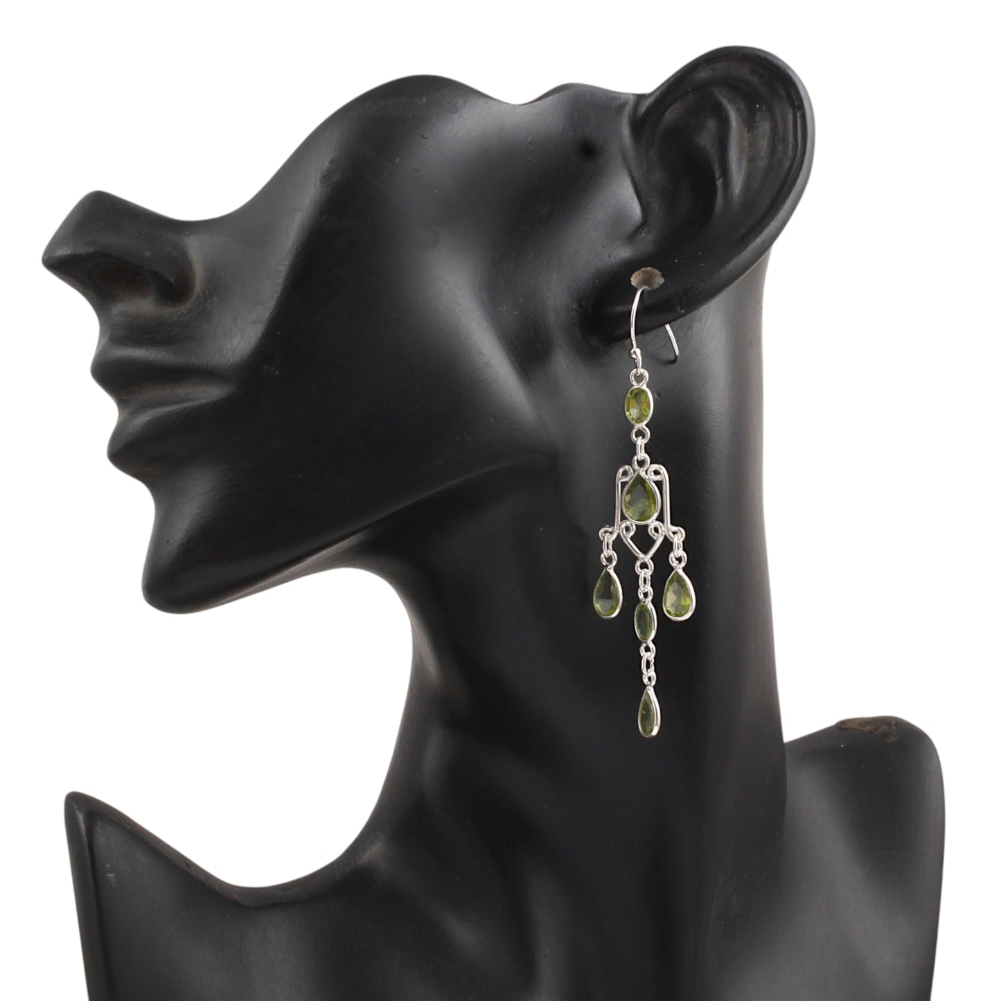 Natural Peridot Long Earrings Handcrafted 925 Sterling Silver Bezel Set August Birthstone Earrings