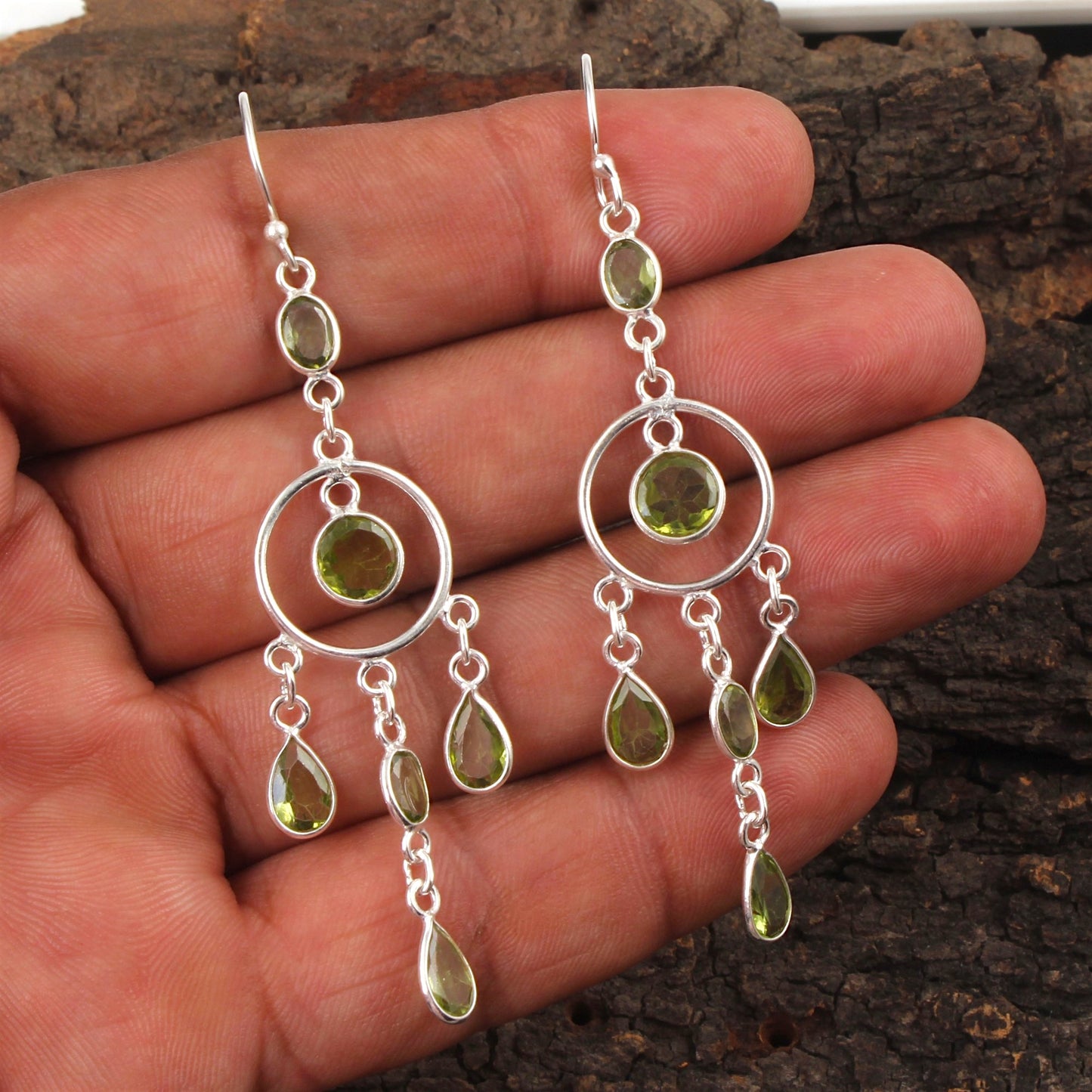 Long Dangle Natural Peridot Earrings 925 Sterling Silver Handmade Faceted Green Gemstone Earrings Jewelry