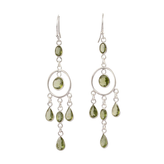 Long Dangle Natural Peridot Earrings 925 Sterling Silver Handmade Faceted Green Gemstone Earrings Jewelry