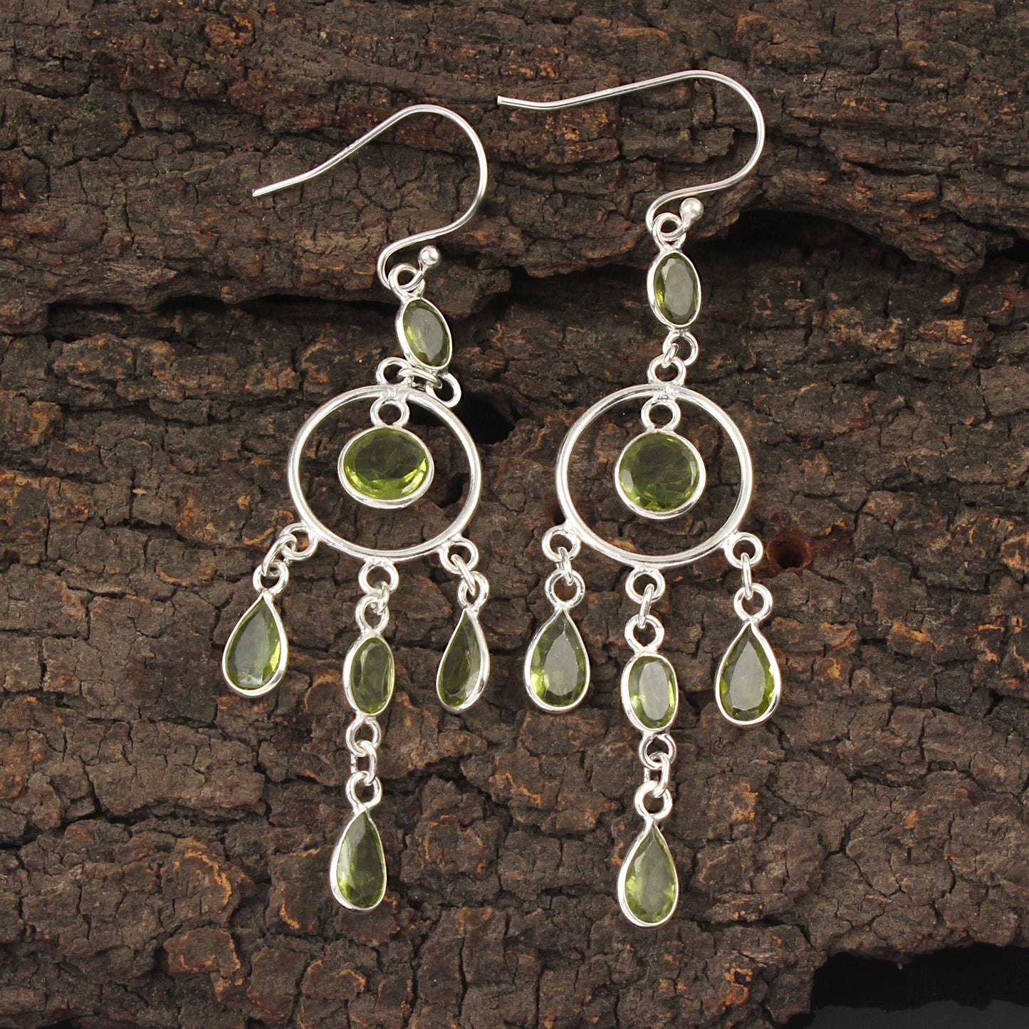 Long Dangle Natural Peridot Earrings 925 Sterling Silver Handmade Faceted Green Gemstone Earrings Jewelry