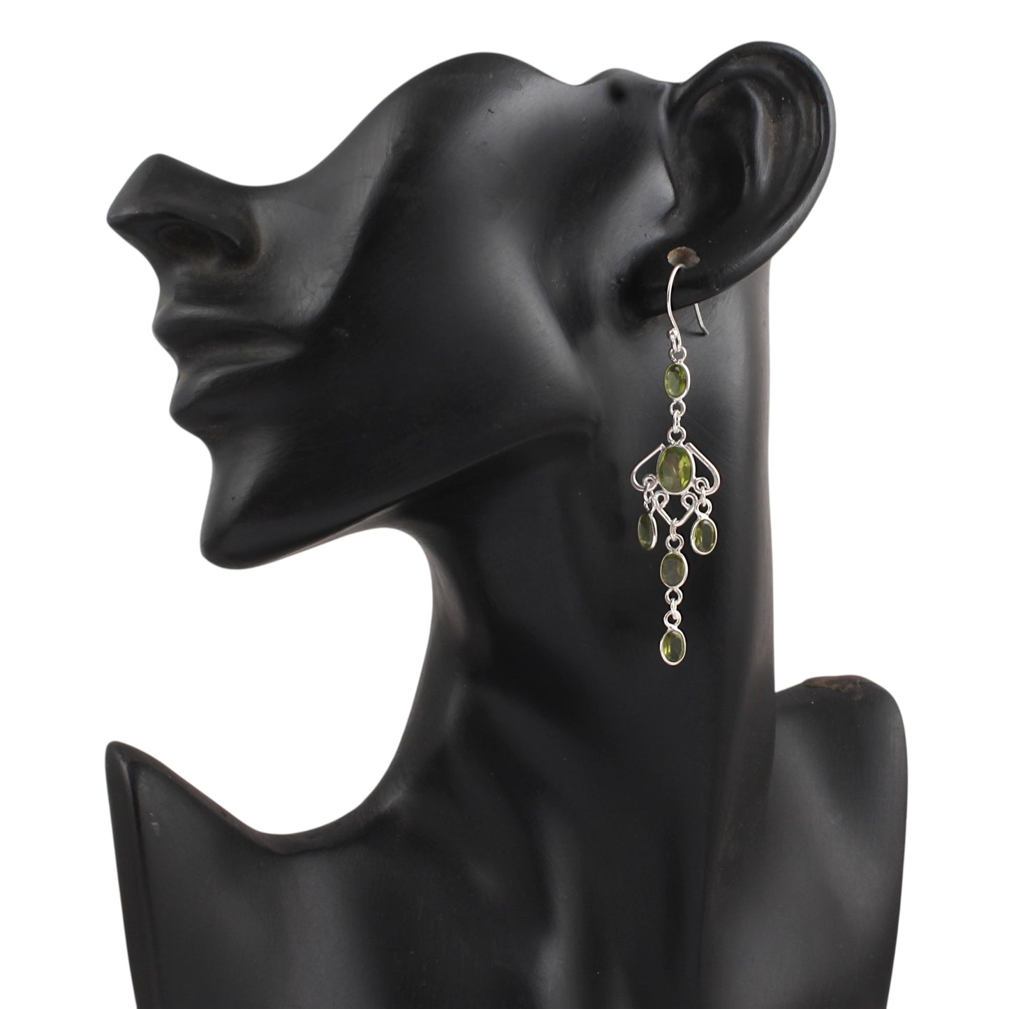 Natural Peridot Long Earrings Handcrafted 925 Sterling Silver Bezel Set August Birthstone Dangle Earrings