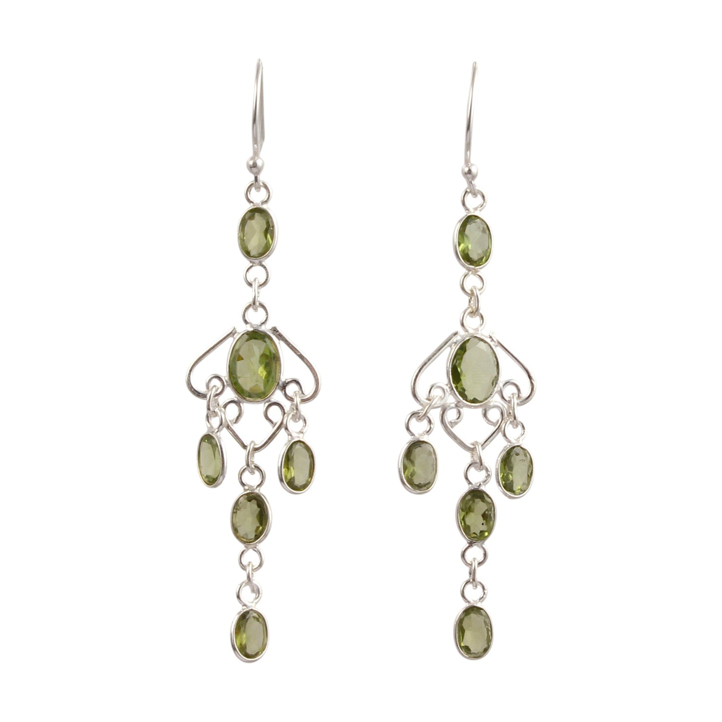 Natural Peridot Long Earrings Handcrafted 925 Sterling Silver Bezel Set August Birthstone Dangle Earrings