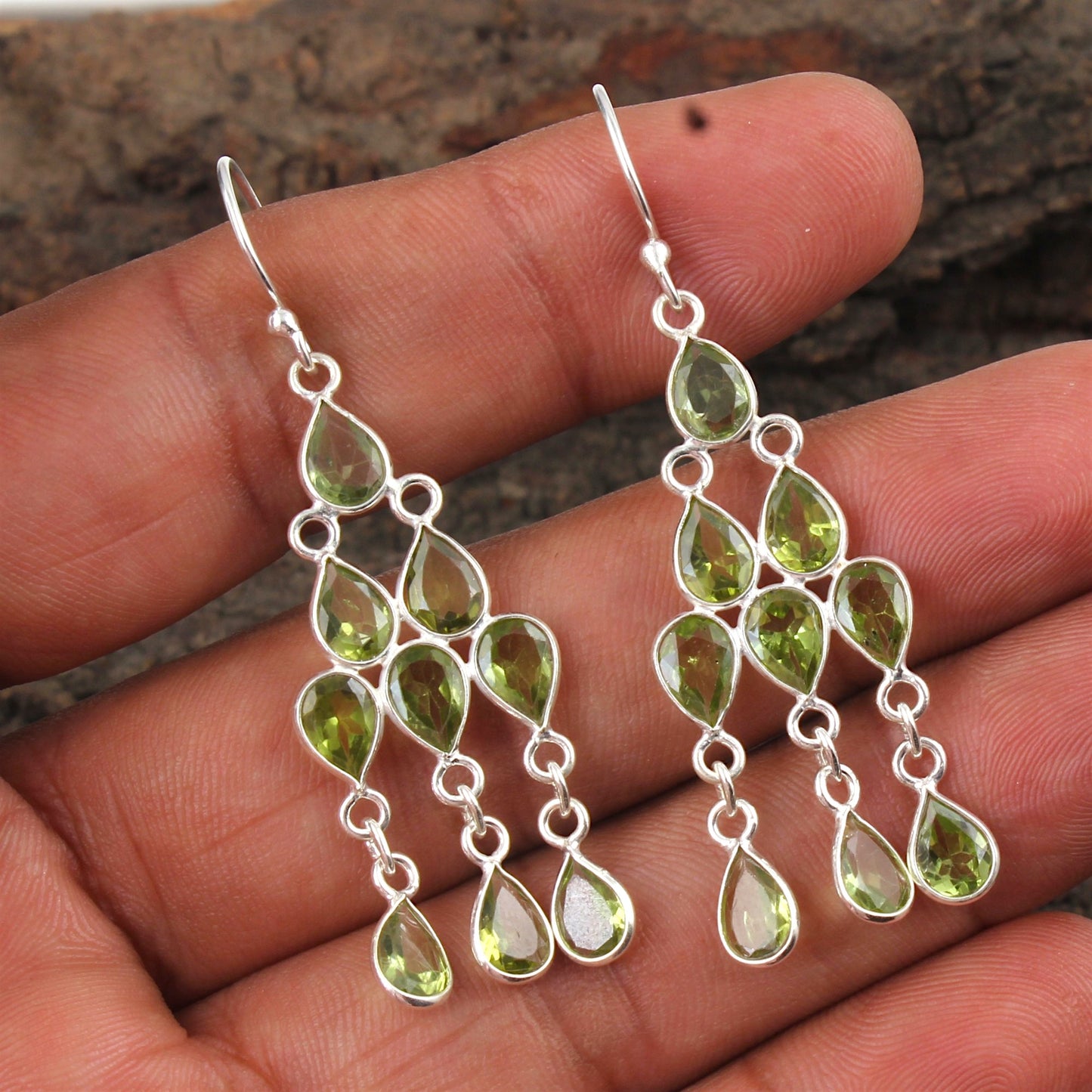 Ethnic Wear Chandelier Peridot Earrings Handmade 925 Sterling Silver Dangle Natural Faceted Gemstone Earrings For Women
