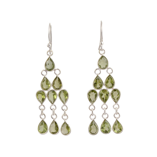 Ethnic Wear Chandelier Peridot Earrings Handmade 925 Sterling Silver Dangle Natural Faceted Gemstone Earrings For Women