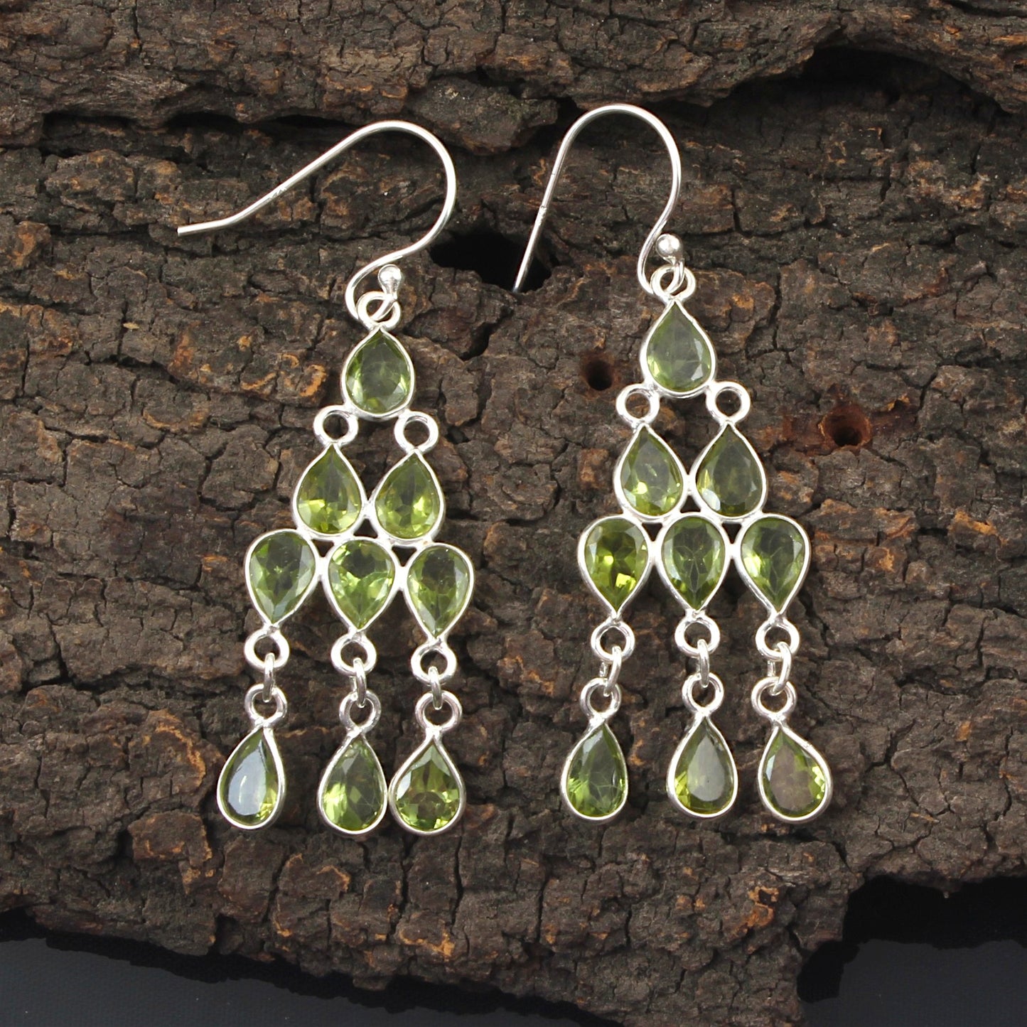 Ethnic Wear Chandelier Peridot Earrings Handmade 925 Sterling Silver Dangle Natural Faceted Gemstone Earrings For Women