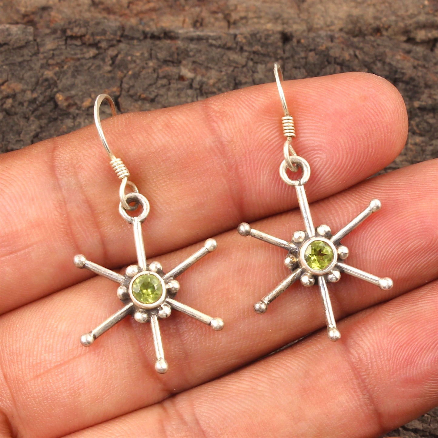 Designer Star Shape Peridot Earrings 925 Sterling Silver Handmade Natural Gemstone August Birthstone Earrings