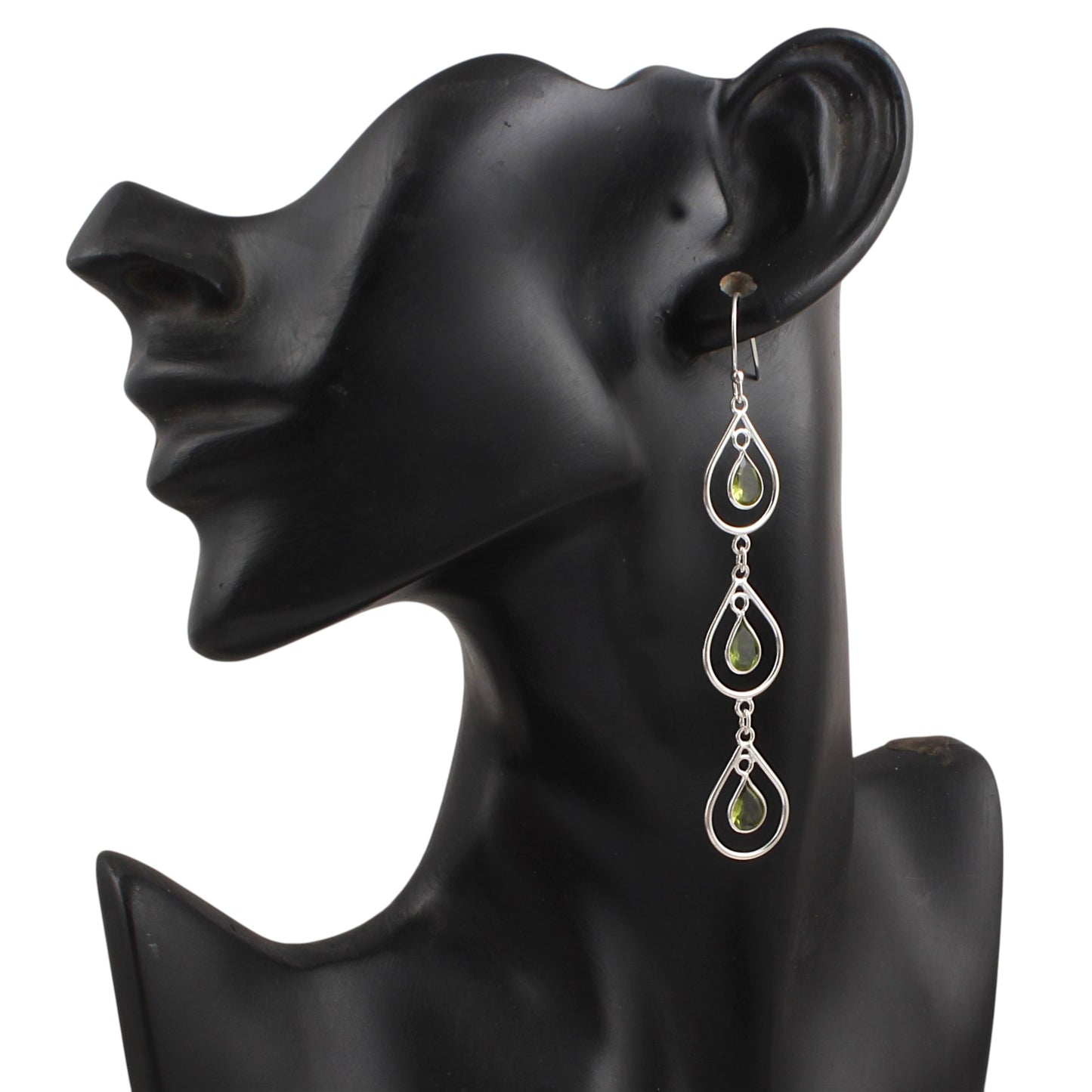 Trio Dangle Pear Peridot Earrings Handmade 925 Sterling Silver Natural Faceted Gemstone Earrings