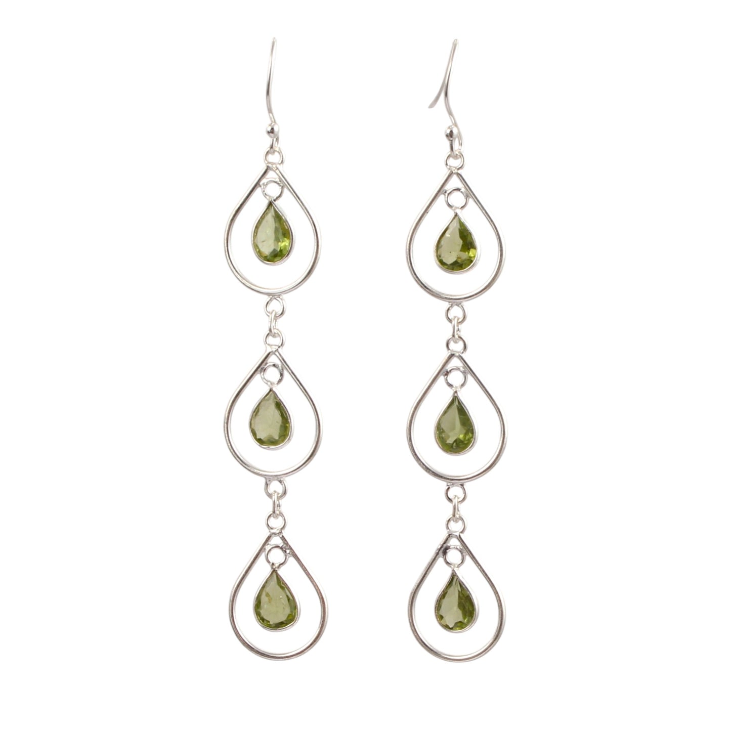 Trio Dangle Pear Peridot Earrings Handmade 925 Sterling Silver Natural Faceted Gemstone Earrings