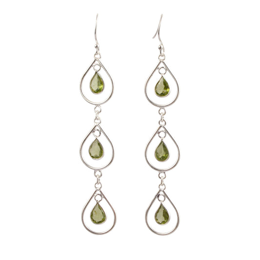 Trio Dangle Pear Peridot Earrings Handmade 925 Sterling Silver Natural Faceted Gemstone Earrings