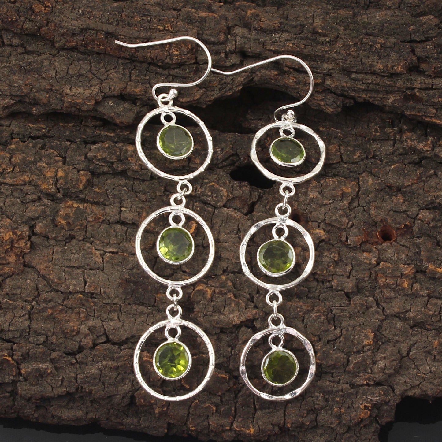 Trio Dangle Peridot Earrings Handmade 925 Sterling Silver Natural Faceted Gemstone Earrings For Women
