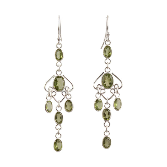 Long Dangle Peridot Earrings 925 Sterling Silver Handmade Faceted Green Gemstone Earrings Jewelry
