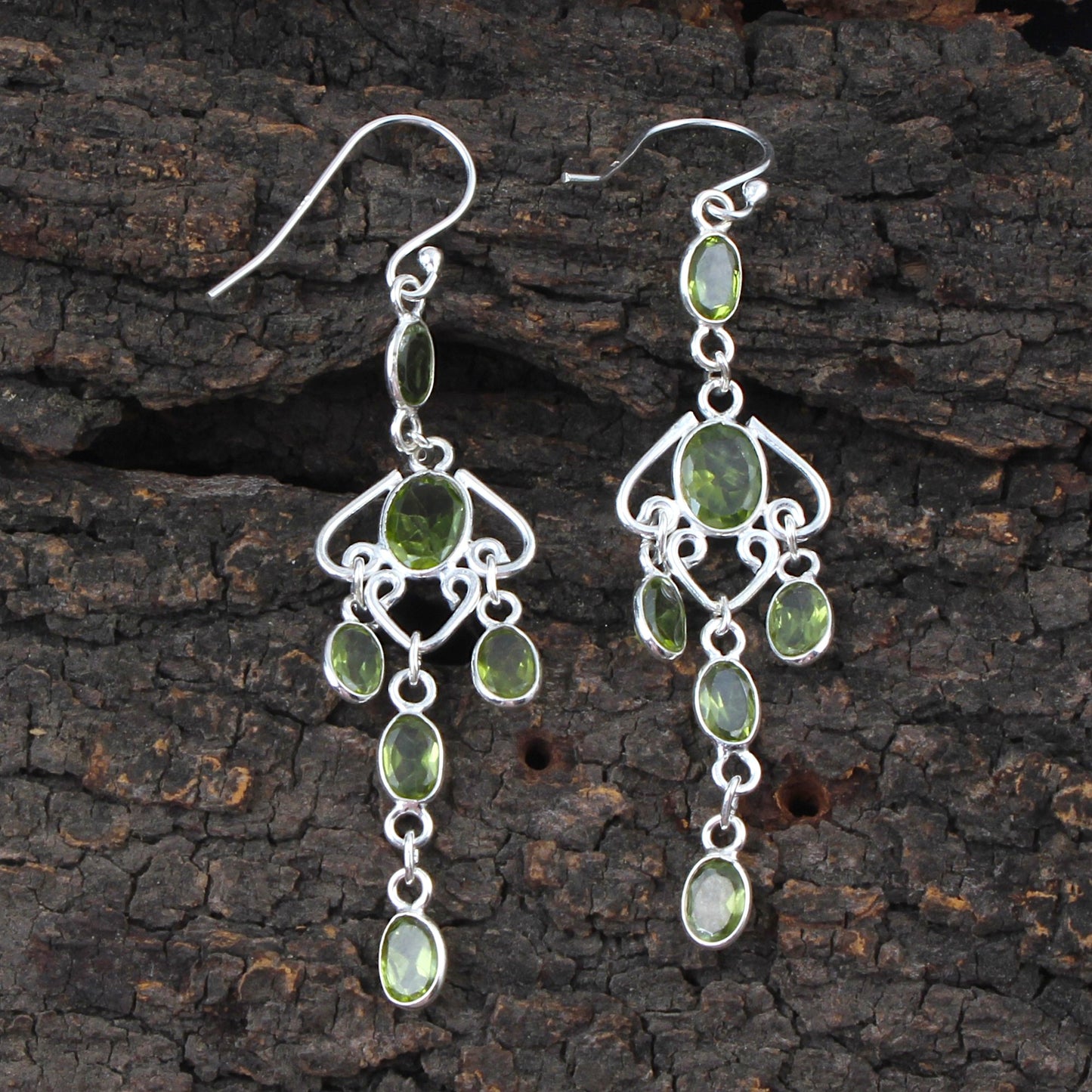 Long Dangle Peridot Earrings 925 Sterling Silver Handmade Faceted Green Gemstone Earrings Jewelry