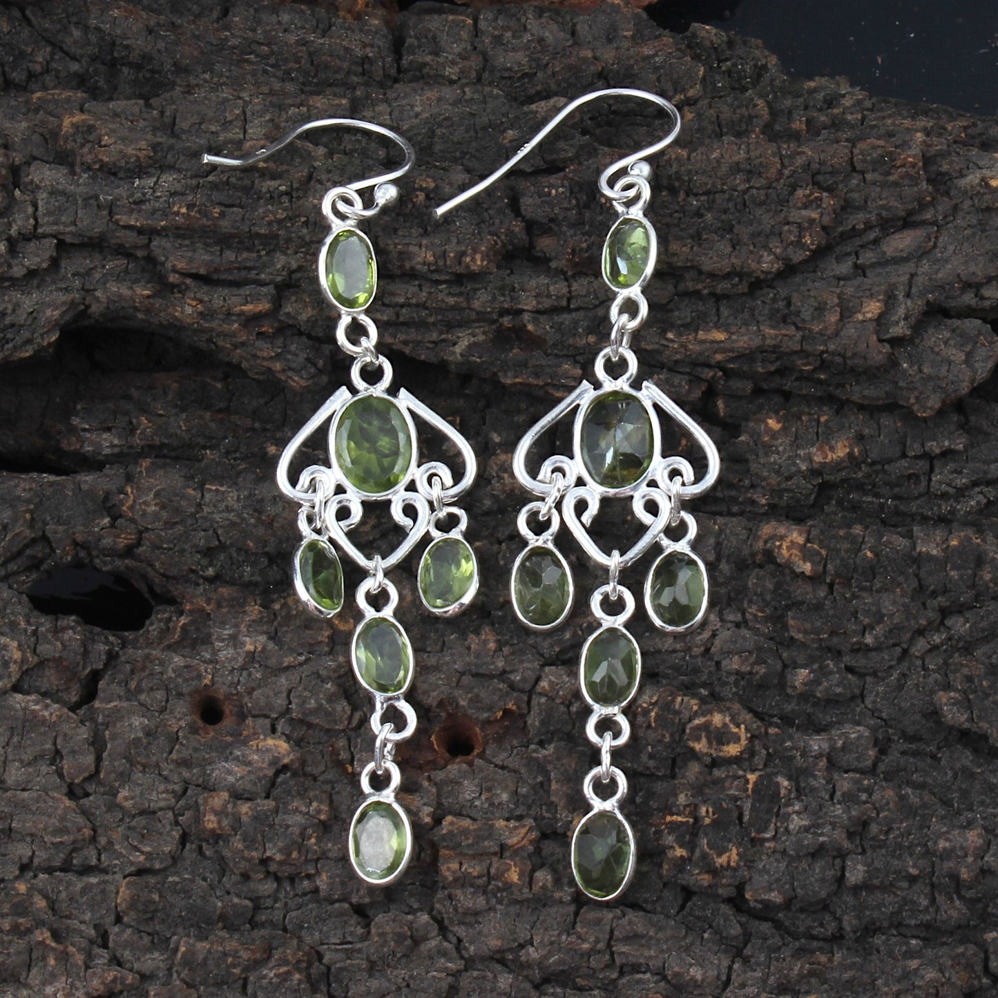 Long Dangle Peridot Earrings 925 Sterling Silver Handmade Faceted Green Gemstone Earrings Jewelry