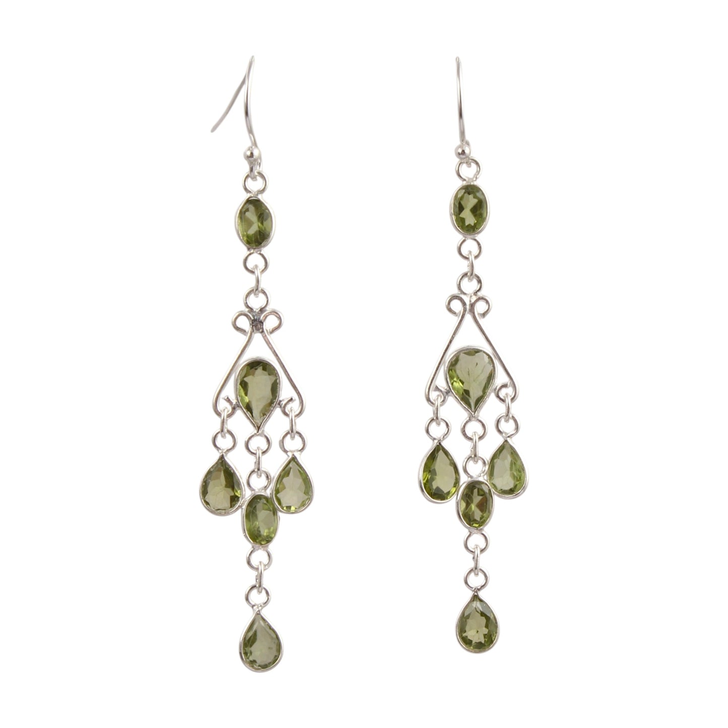 Natural Peridot Long Earrings Handcrafted 925 Sterling Silver Bezel Set August Birthstone Dangle Earrings