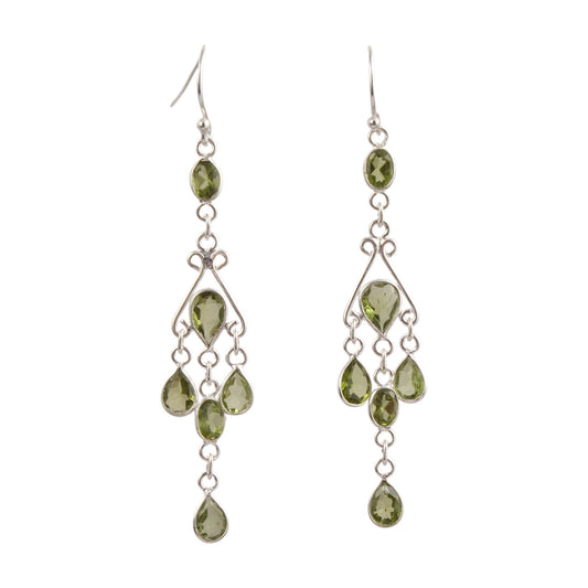 Natural Peridot Long Earrings Handcrafted 925 Sterling Silver Bezel Set August Birthstone Dangle Earrings