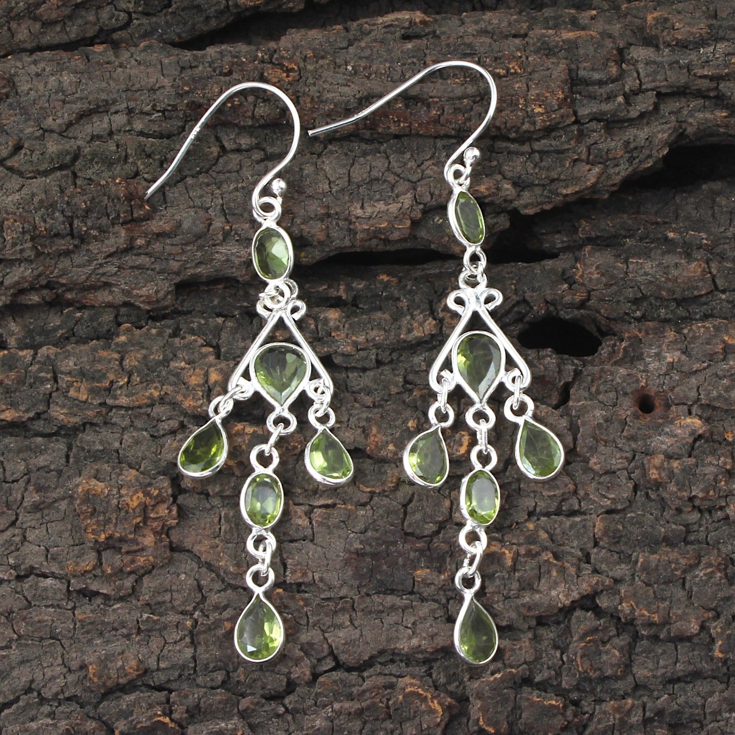 Natural Peridot Long Earrings Handcrafted 925 Sterling Silver Bezel Set August Birthstone Dangle Earrings