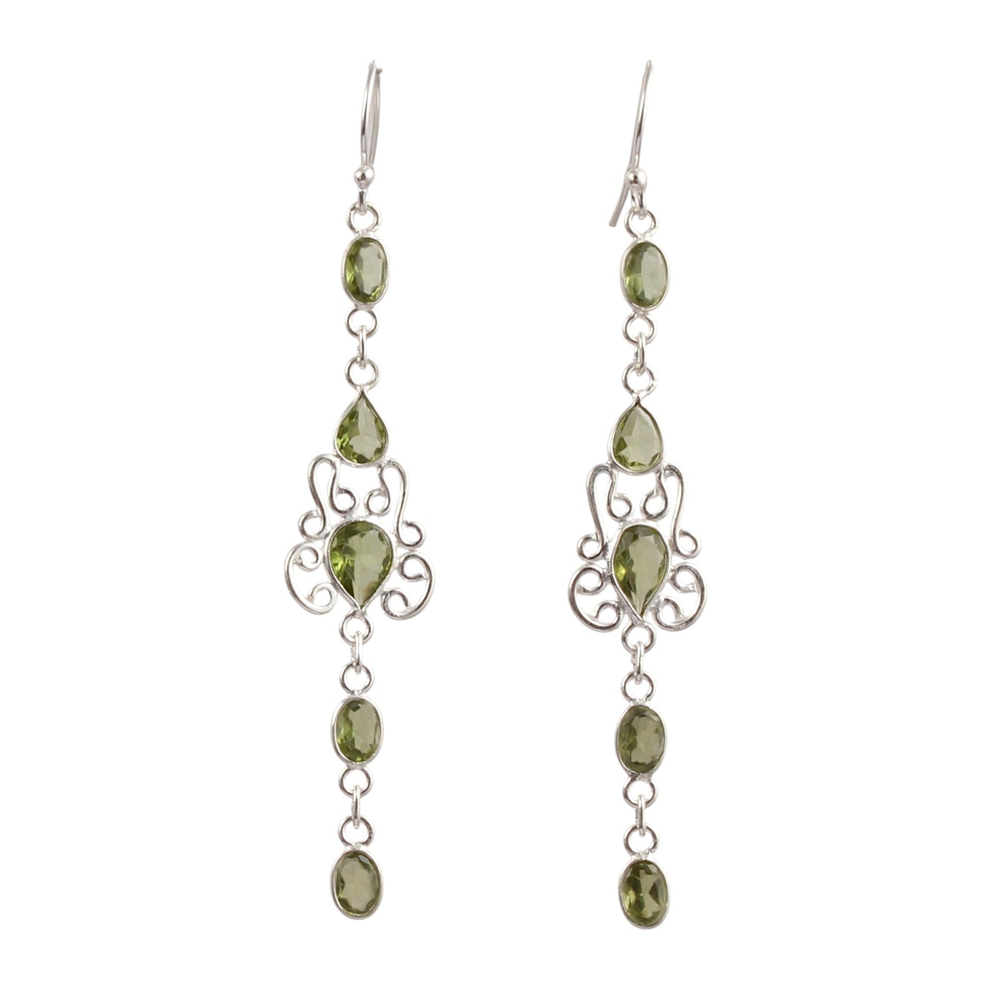Long Dangle Peridot Earrings 925 Sterling Silver Handmade Faceted Natural Gemstone Earrings