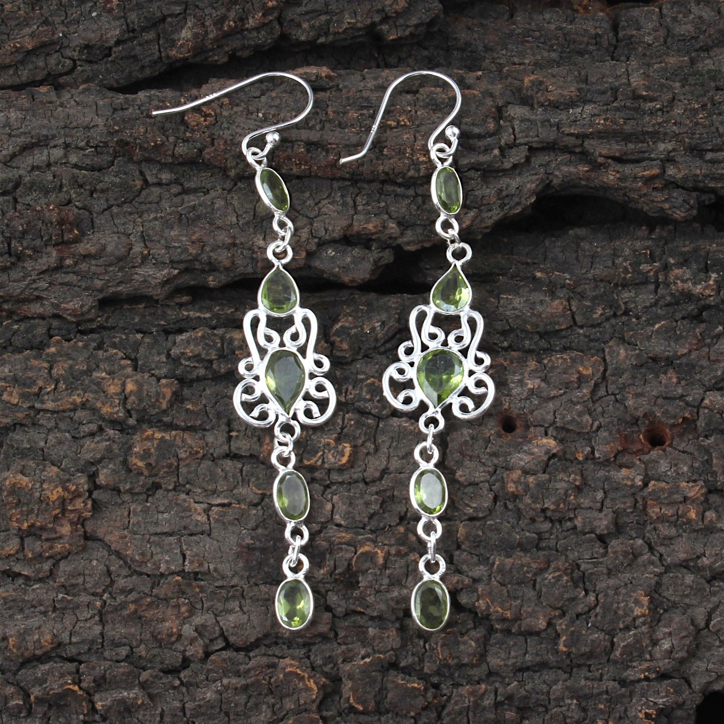 Long Dangle Peridot Earrings 925 Sterling Silver Handmade Faceted Natural Gemstone Earrings