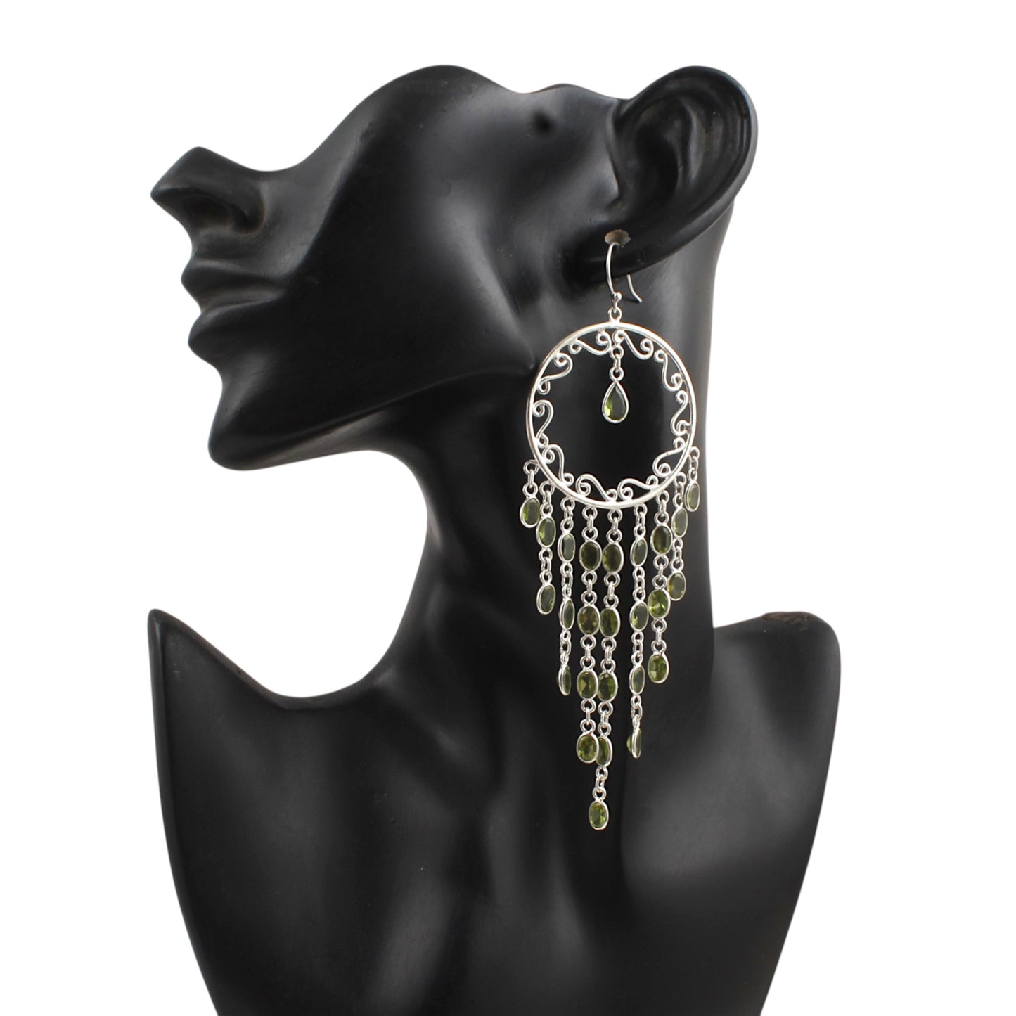Ethnic Wear Chandeliers Long Peridot Earrings Handmade 925 Sterling Silver Natural Gemstone Earrings