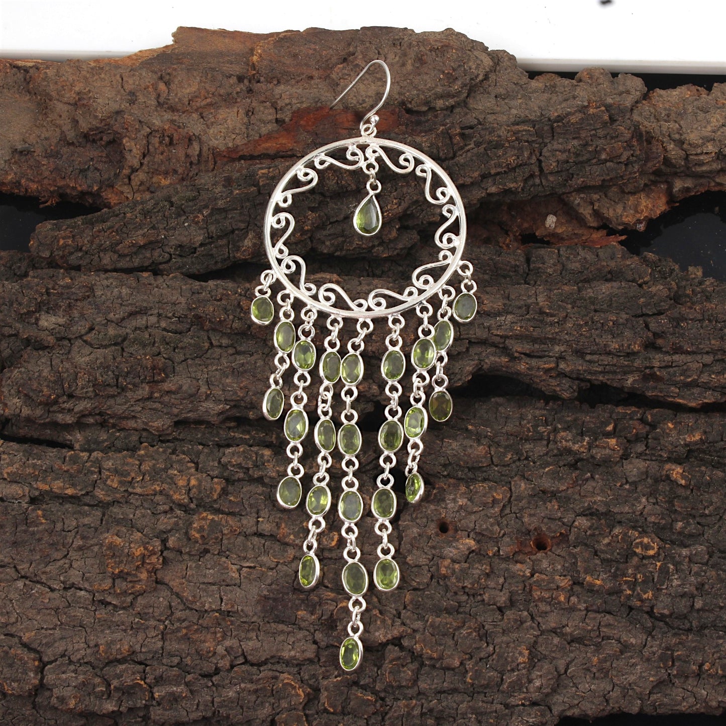 Ethnic Wear Chandeliers Long Peridot Earrings Handmade 925 Sterling Silver Natural Gemstone Earrings