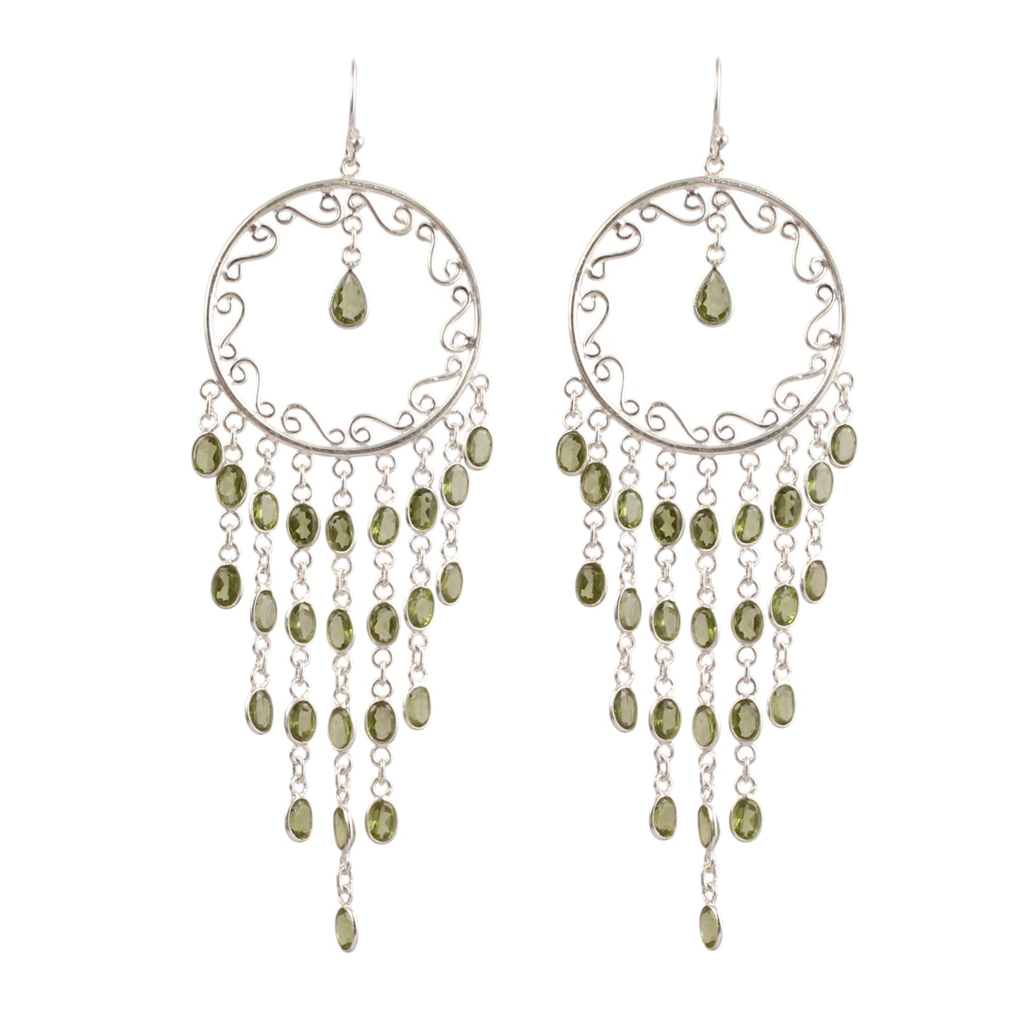 Ethnic Wear Chandeliers Long Peridot Earrings Handmade 925 Sterling Silver Natural Gemstone Earrings