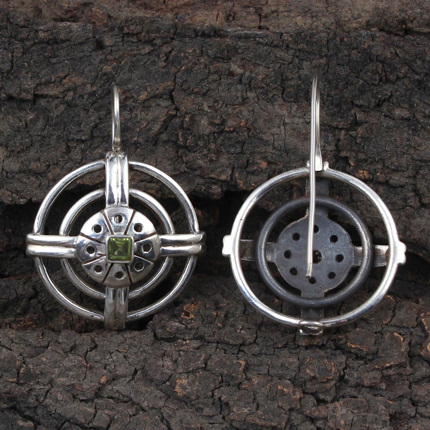 Round Designer Peridot Earrings Handmade 925 Sterling Silver Unique Artisan Vintage Dangle Earrings