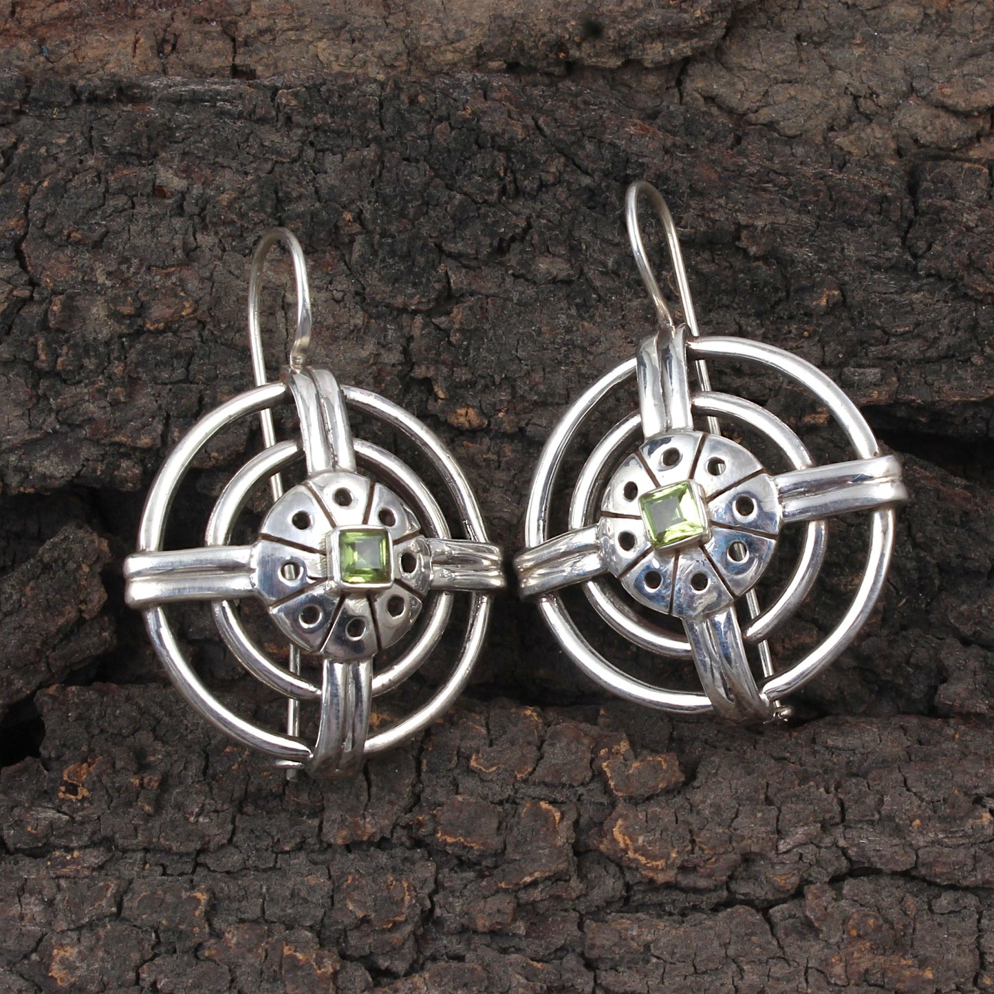 Round Designer Peridot Earrings Handmade 925 Sterling Silver Unique Artisan Vintage Dangle Earrings