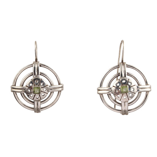 Round Designer Peridot Earrings Handmade 925 Sterling Silver Unique Artisan Vintage Dangle Earrings