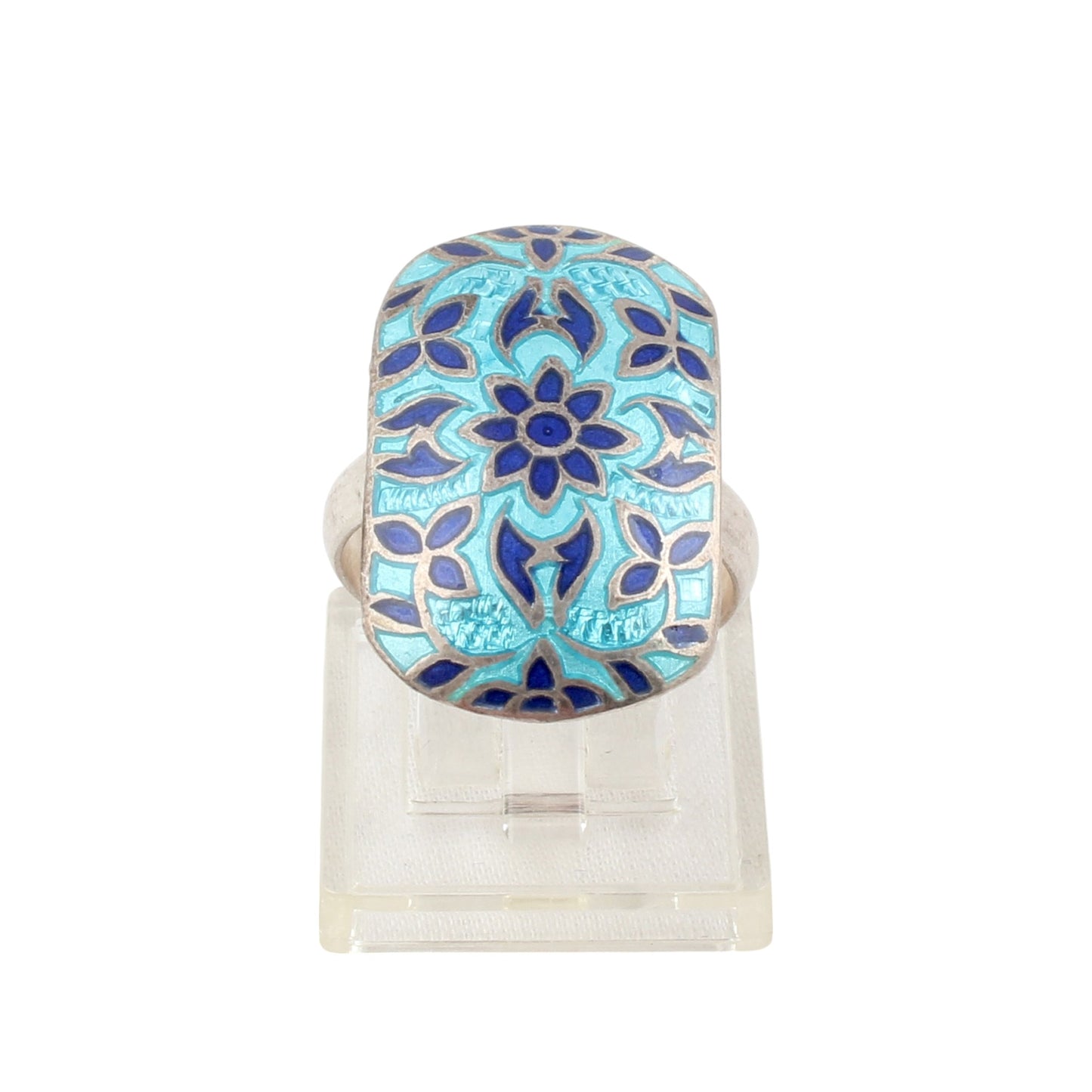 Meenakari Art Ring Handmade Enamelled 925 Sterling Silver Jewelry One of a Kind Ring Size 7.25 USA