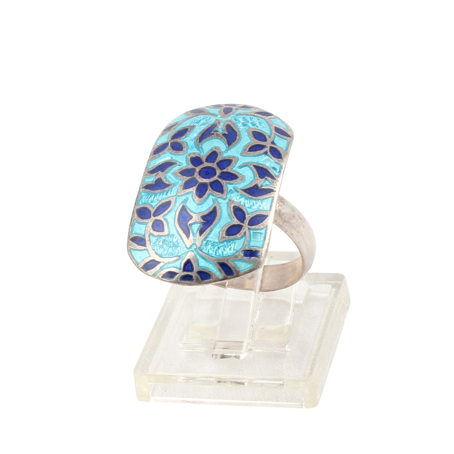 Meenakari Art Ring Handmade Enamelled 925 Sterling Silver Jewelry One of a Kind Ring Size 7.25 USA