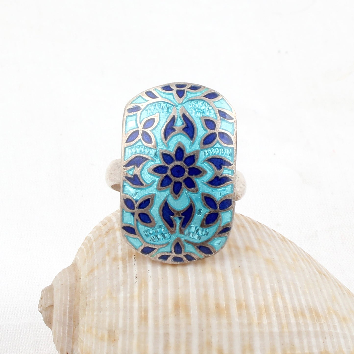 Meenakari Art Ring Handmade Enamelled 925 Sterling Silver Jewelry One of a Kind Ring Size 7.25 USA