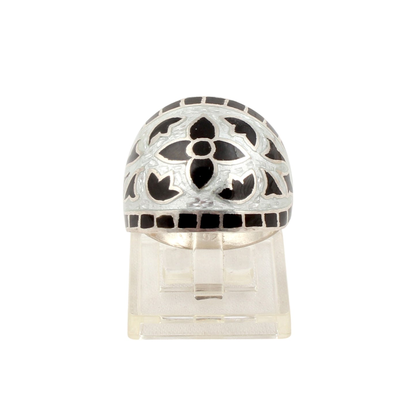 Floral Leaf Enamel Ring Handmade Unique Artisan 925 Solid Sterling Silver Ring Size 9 USA