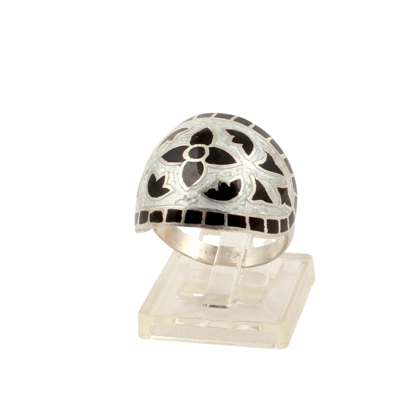 Floral Leaf Enamel Ring Handmade Unique Artisan 925 Solid Sterling Silver Ring Size 9 USA