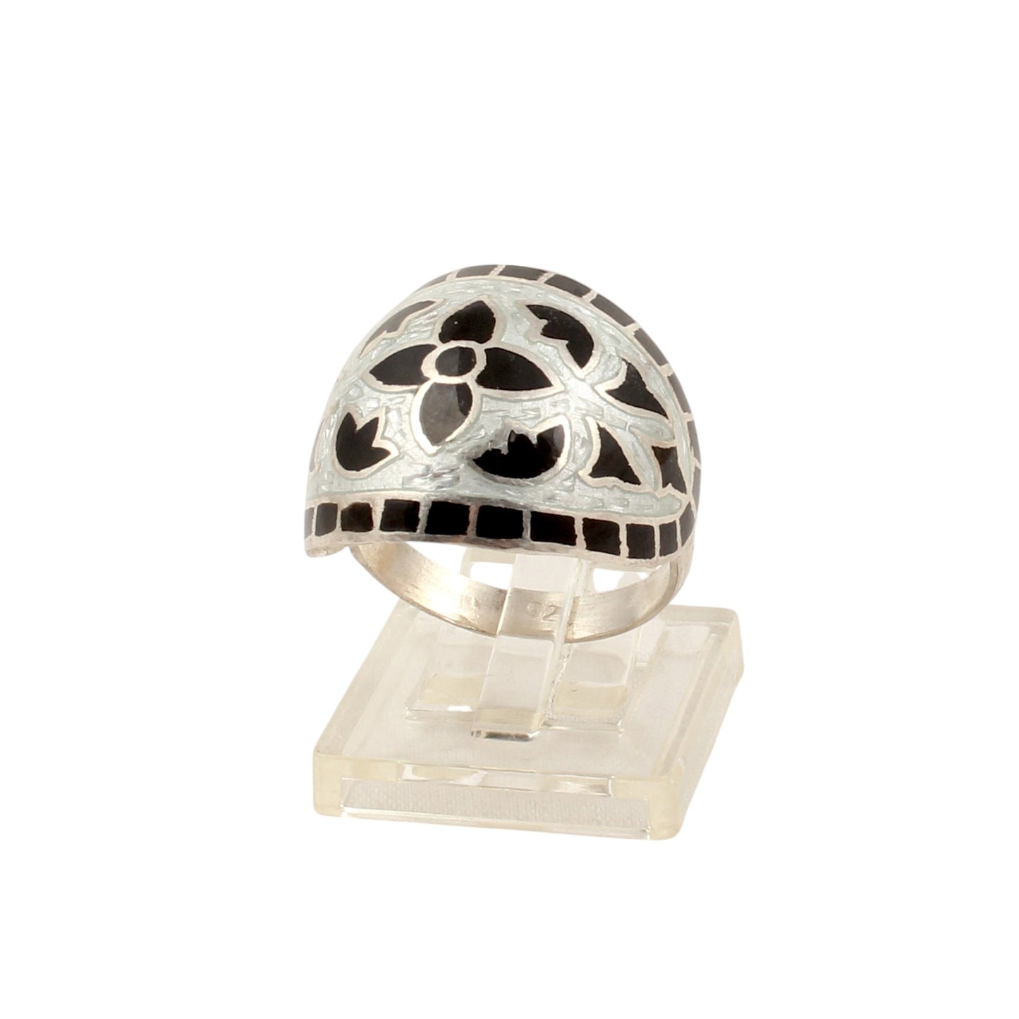 Floral Leaf Enamel Ring Handmade Unique Artisan 925 Solid Sterling Silver Ring Size 9 USA