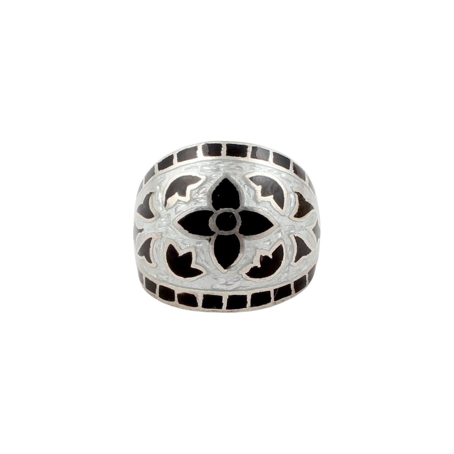 Floral Leaf Enamel Ring Handmade Unique Artisan 925 Solid Sterling Silver Ring Size 9 USA