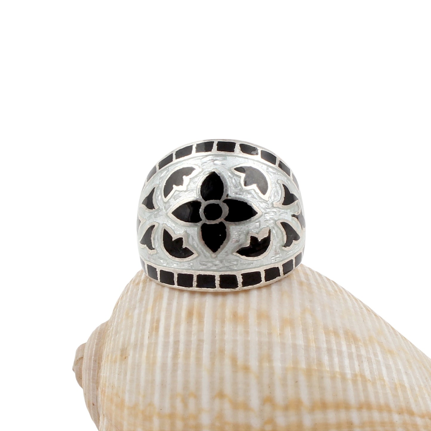 Floral Leaf Enamel Ring Handmade Unique Artisan 925 Solid Sterling Silver Ring Size 9 USA