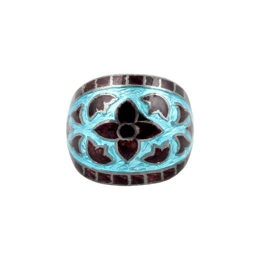 Designer Floral Enamel Ring Handmade 925 Solid Sterling Silver Enamel Ring Size 9 USA