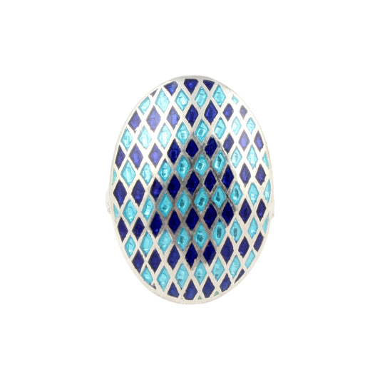 Designer Oval Enamel Ring Handmade 925 Solid Sterling Silver Enameled Ring Size 10 USA