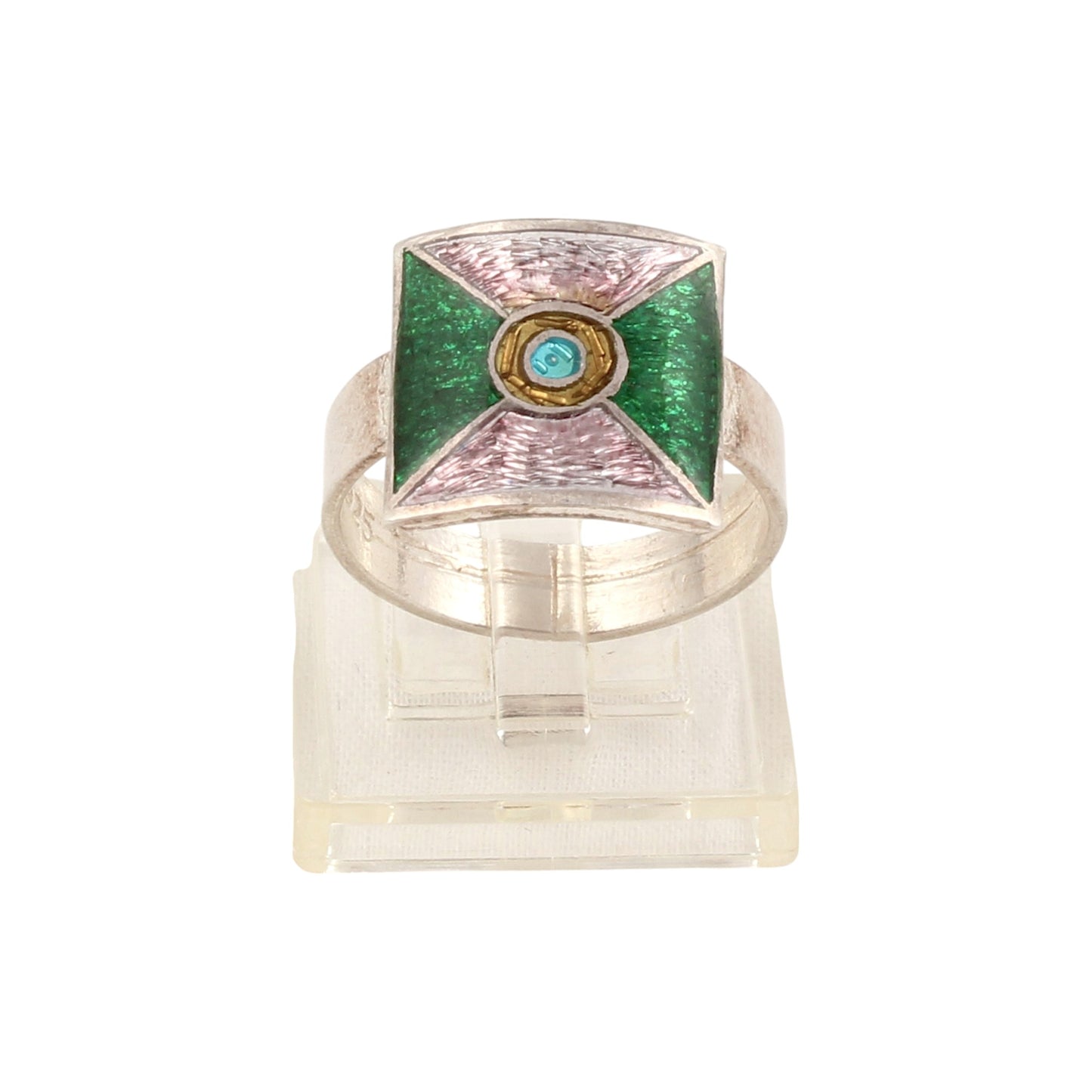 Designer Square Shape Enamel Ring Handmade 925 Solid Sterling Silver Enamel Ring Size 7.25 USA