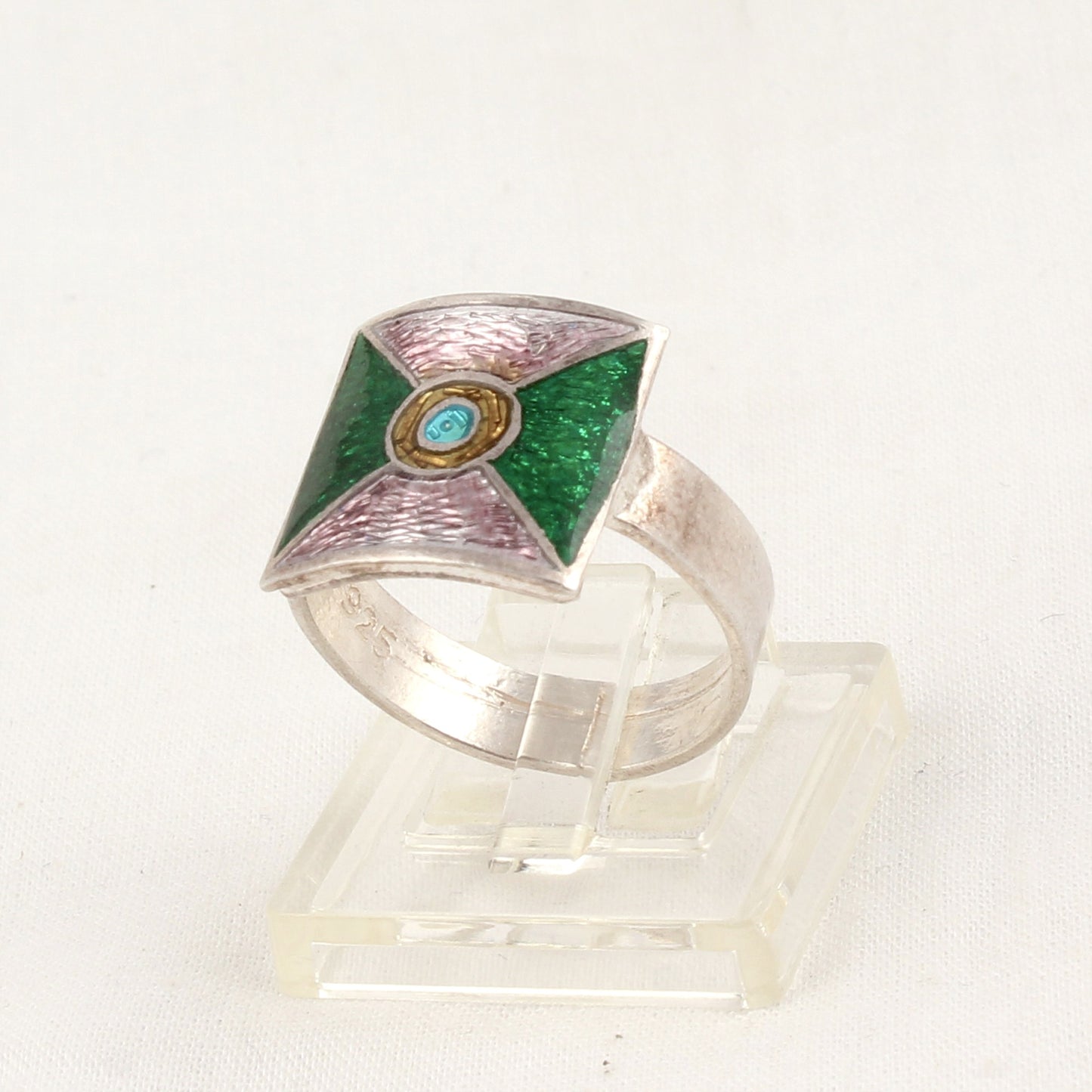 Designer Square Shape Enamel Ring Handmade 925 Solid Sterling Silver Enamel Ring Size 7.25 USA