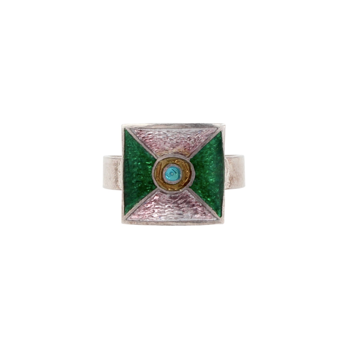 Designer Square Shape Enamel Ring Handmade 925 Solid Sterling Silver Enamel Ring Size 7.25 USA